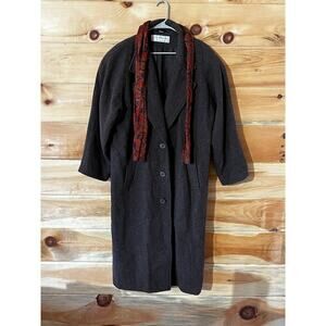 Vintage Maggie Lawrence Wool Long Jacket w/ Scarf. Brown. 18W/20W  Button